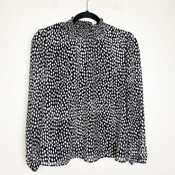 J. Crew Factory Tops - J. Crew Factory Rouched Neck Sheer Long Sleeved Animal Print Blouse Size Small P